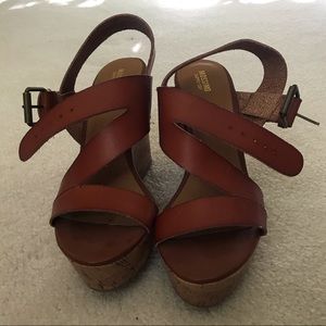 Auburn/brown Leather Wedges